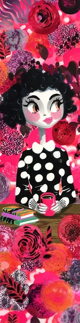 Free teacher bookmark featuring a teacher with red coffee and a polka dot shirt